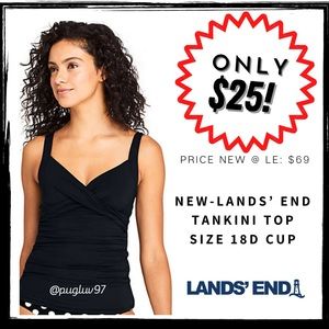 🔥 NWOT Women’s Lands’ End Size 18 D-Cup Wrap Tankini Top Swimsuit Black